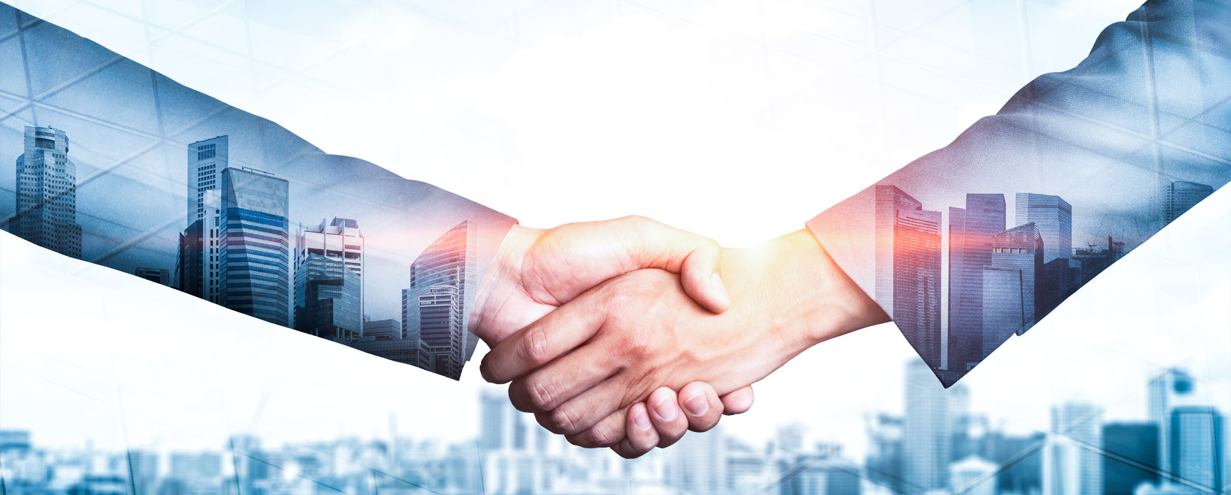 ビル群と握手する人たち